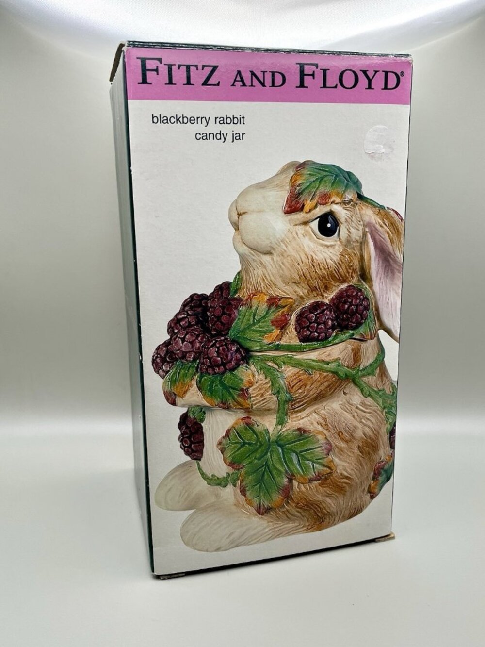 Fitz and Floyd Blackberry Rabbit Candy Jar 2002 Ceramic Bunny NEW Easter Cottage